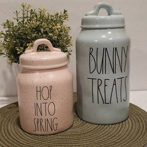 RAE DUNN, Two Canisters, "HOP INTO SPRING" & "BUNNY TREATS"